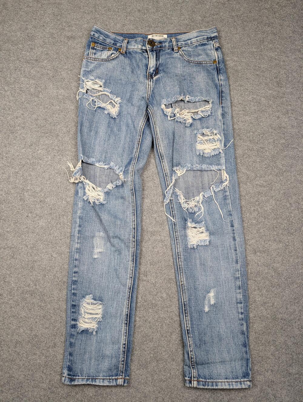 One Teaspoon Awesome Baggies Jeans Womens 24 Blue Light Wash Distressed Denim
